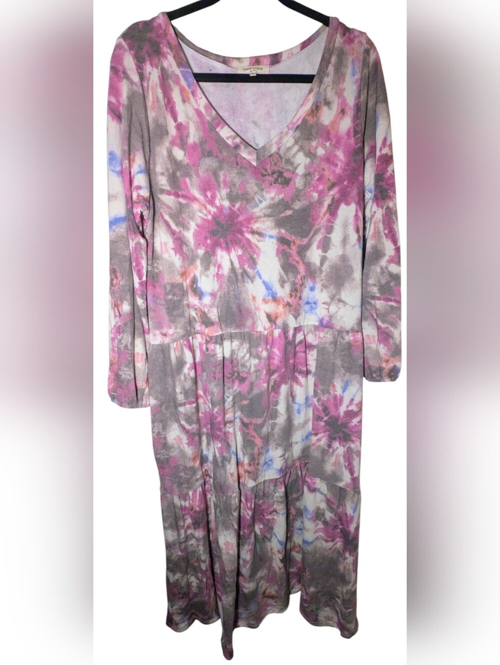Sweet Lovely by Jen Tie Dye Tiered Maxi Dress 1XL NWOT Pockets Boho